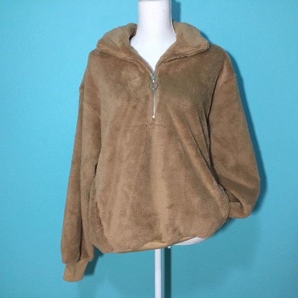 Fuzzy Teddy Half Zip Pocket Pullover - Picture 6 of 8